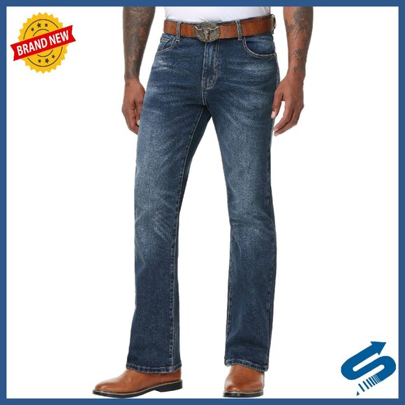 Men's Stretch Bootcut Flared Jeans Regular Fit Flex Waist Denim Pants